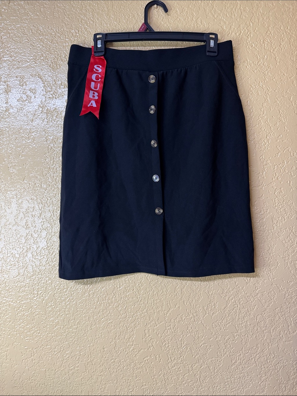 Scuba Black Button-Front Pencil Skirt